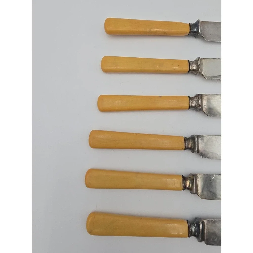 Silverplate Knives Celluloid Handles Set of 6 Vintage AS-IS Silver Plated